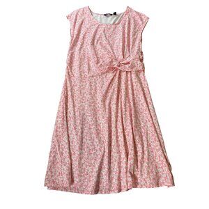 Lands End Dress Sleeveless Gathered Side Accent Pink & White Patterned 1X 16-18